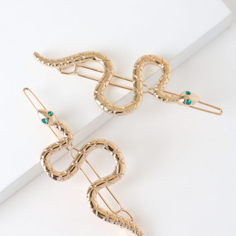 Lulus Medusa Gold And Green Snake Hair Clips - Size One Size
